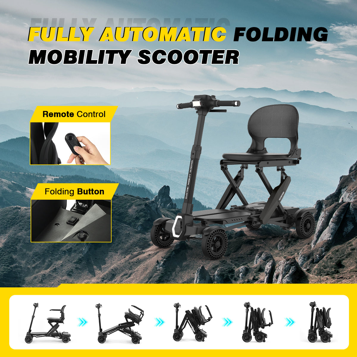 MS310AF Mobility Scooter folds / unfolds automatically by the push of a button.