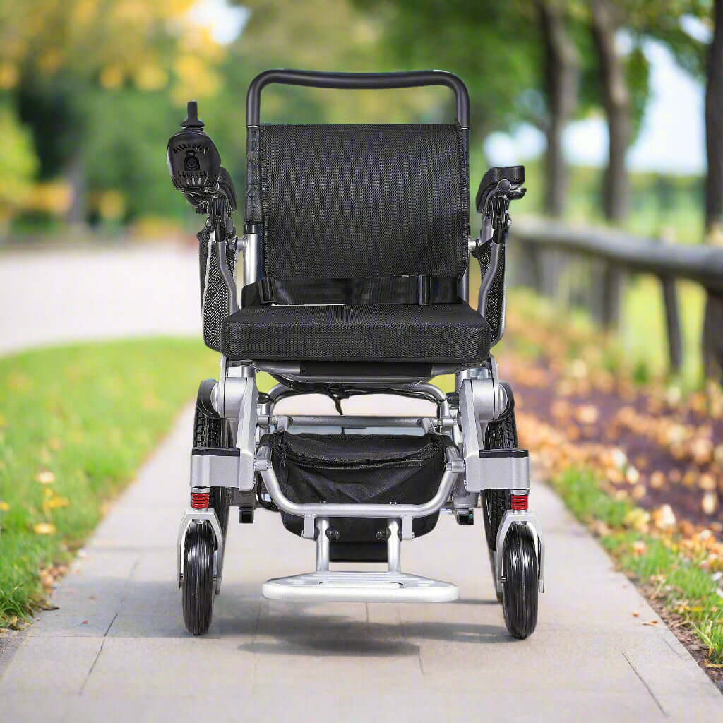 MW9000 electric wheelchair in a park, freedom of movement and independence outdoors