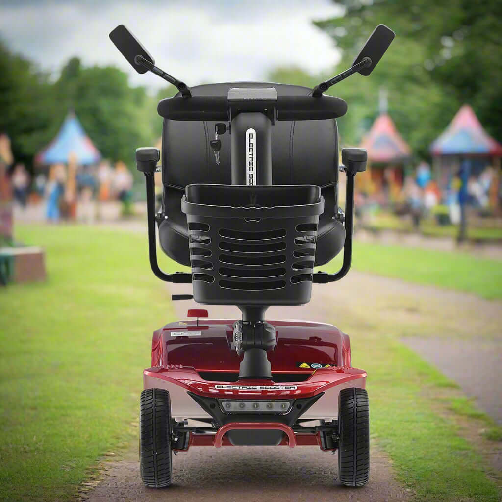 Front view of the MS018 mobility scooter with large-capacity basket