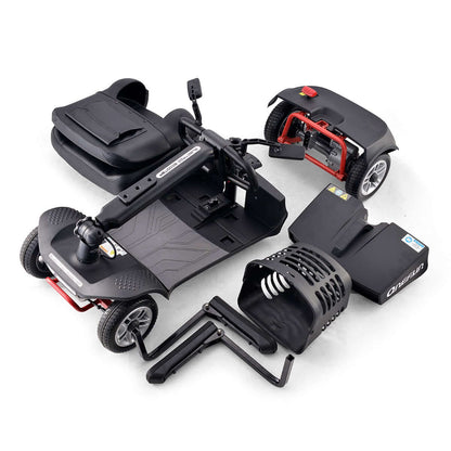 Compact MS018 mobility scooter disassembled for easy travel

