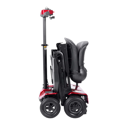 The MS211AF in its folded state, with the seat collapsed and the frame compacted highlighting its portability.