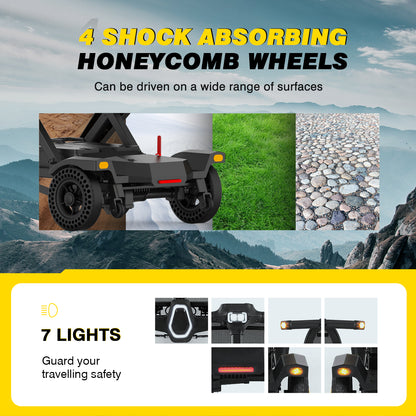 MS310AF Mobility Scooter features 7 lights and shock absorbing honeycomb wheels for travel after dark or on uneven roads.
