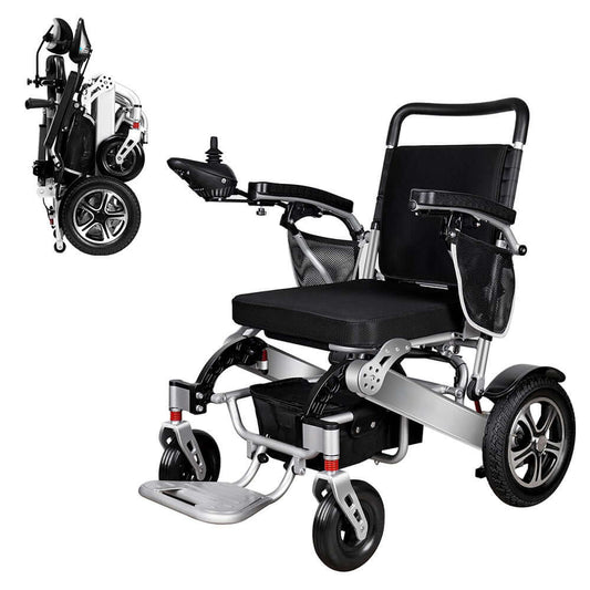 MW8000 Foldable electric wheelchair, folded and unfolded, showing its compact design and usability